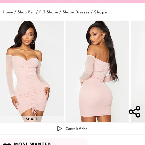 NWT Pretty Little Thing size 18 dusty rose mesh ruched Bardot bodycon dr… - Picture 9 of 9